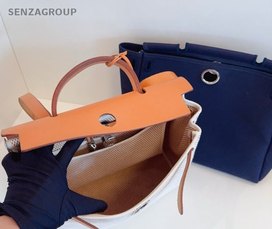 Hermes Vintage herbag31 Top Handle Canvas Shoulder Handbag Beige Women Orange