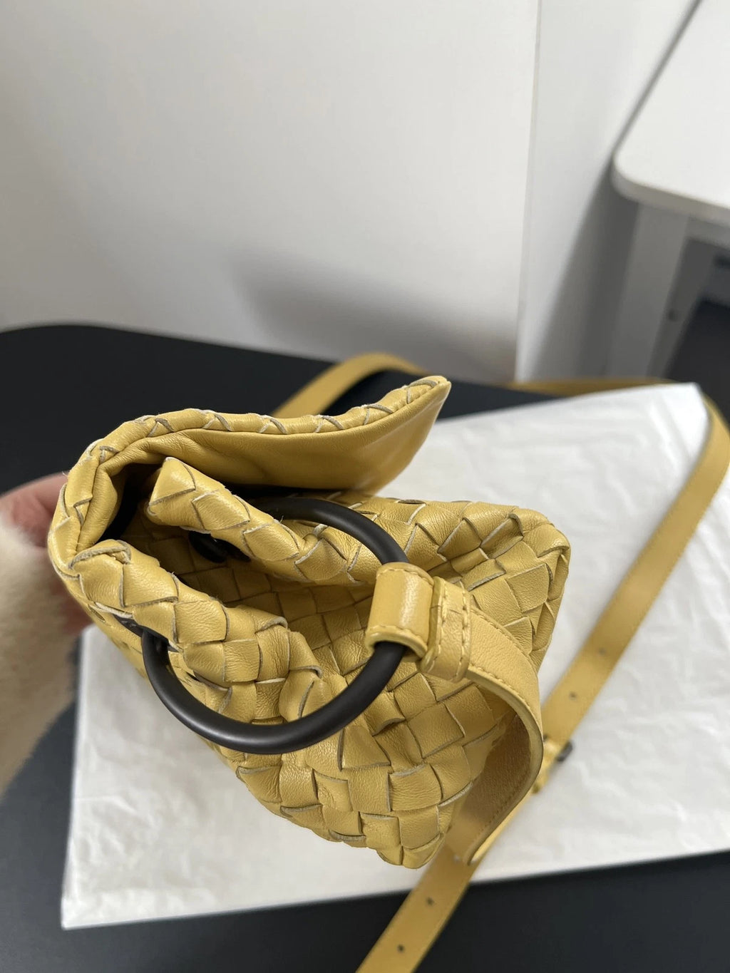 Bottega Veneta Cobbler PM Intrecciato Yellow Mustard Shoulder Bag Crossbody