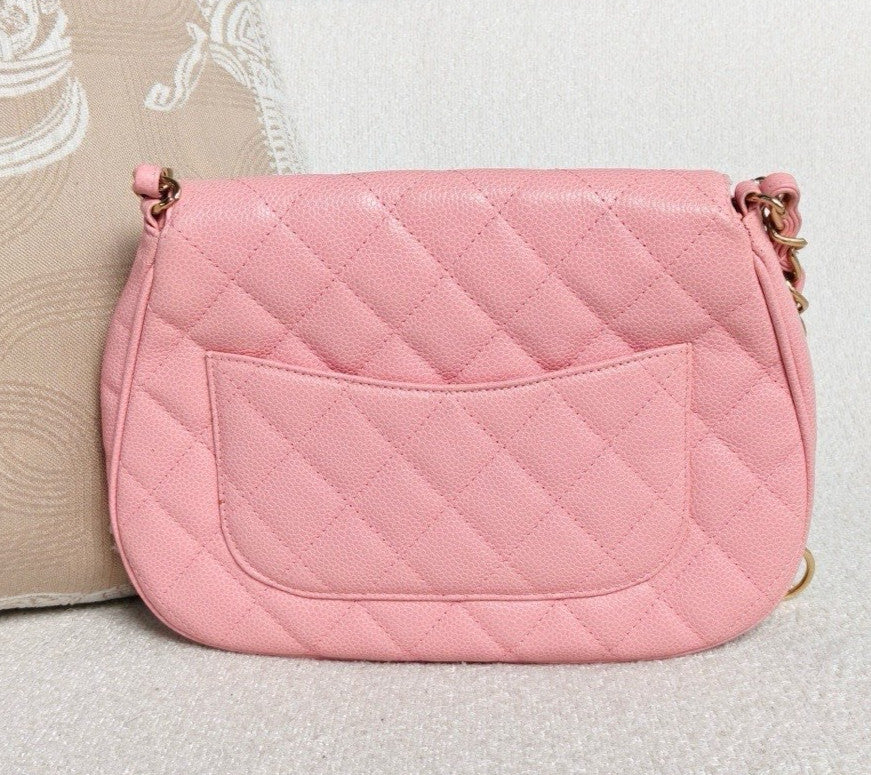 Chanel Diamond Chain Shoulder Bag Pink Gold Used Women Classic Vintage