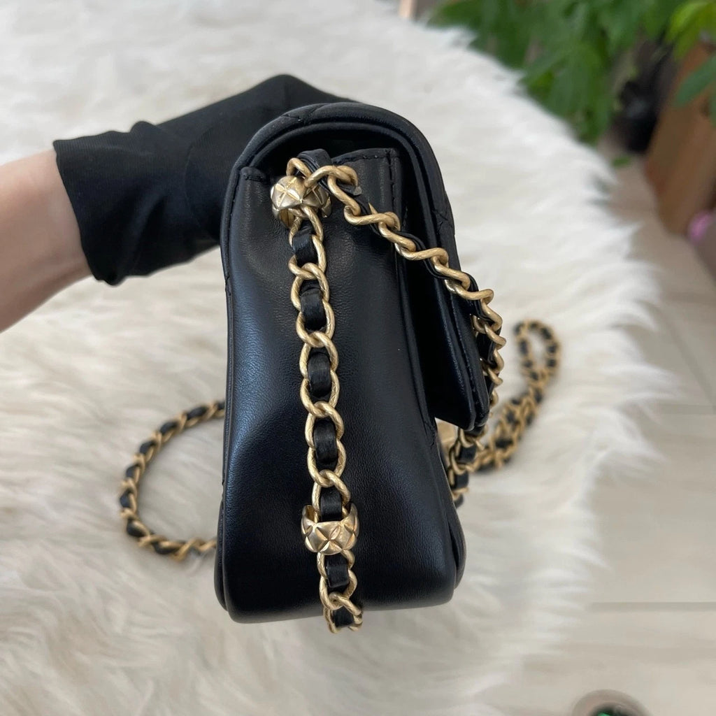Chanel Quilted Square Mini Flap Bag Black Gold Women's Fashion