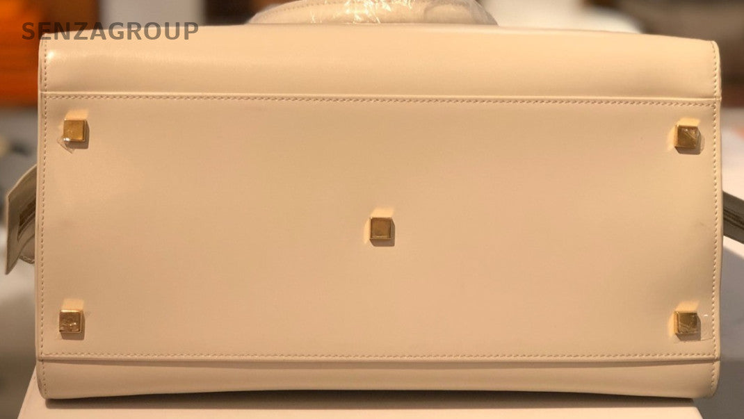 Saint Laurent Uptown BOX MM Top Handle Bag White Gold Used Women Classic
