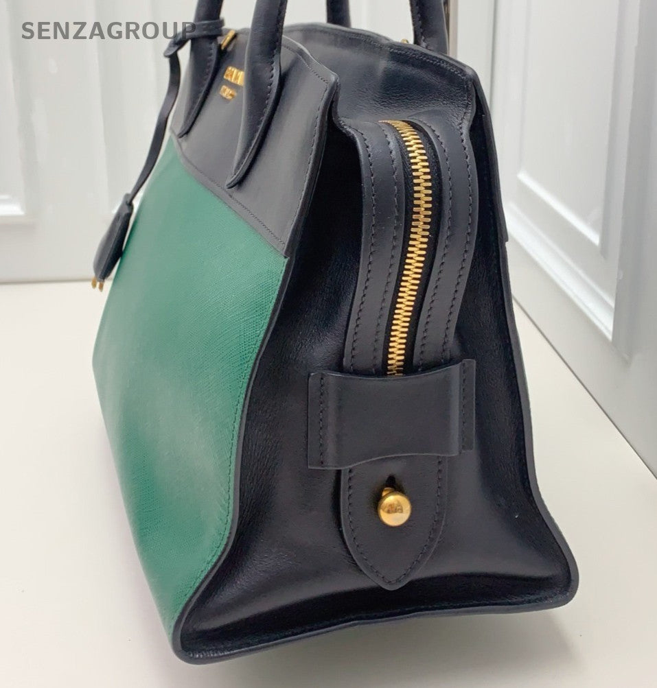 Prada Galleria 2Way Handbag Shoulder Bag Green Black Gold Women Classic