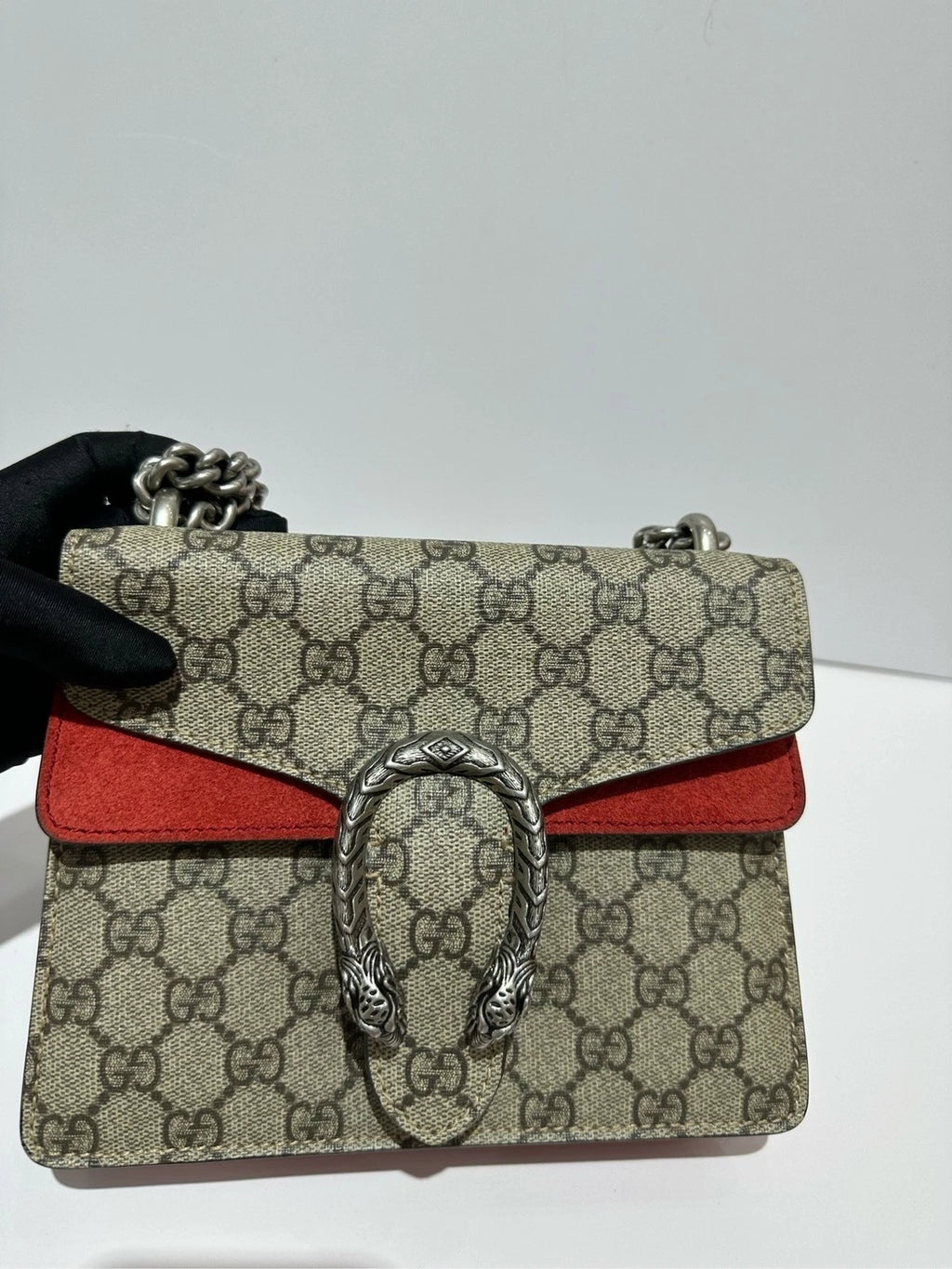 GUCCI Red Small Leather Dionysus Shoulder Crossbody Bag For Women
