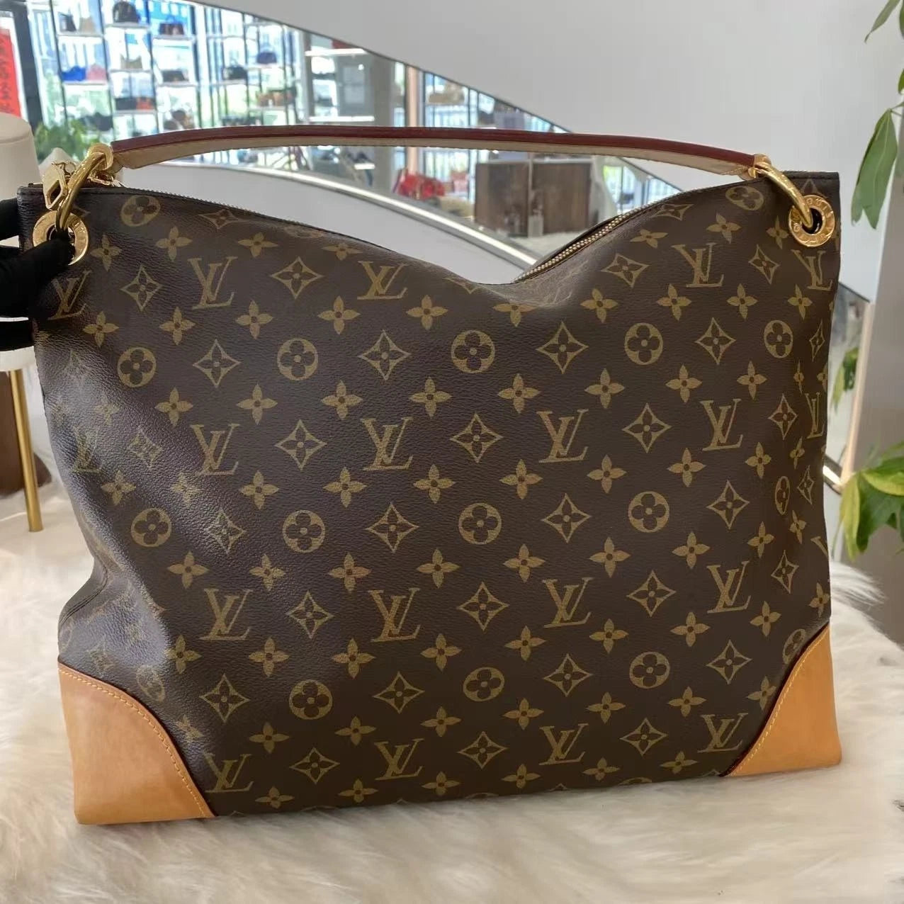 Louis Vuitton Delightful Monogram Tote Shoulder Bag Brown Classic Women