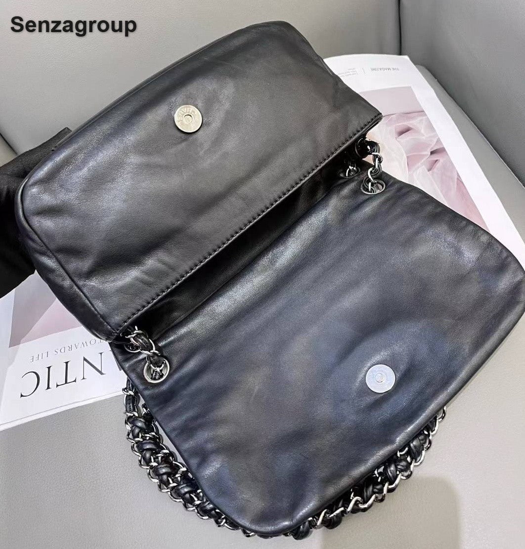 Chanel CC Logo Chain Shoulder Bag Black Silver Used Women Classic