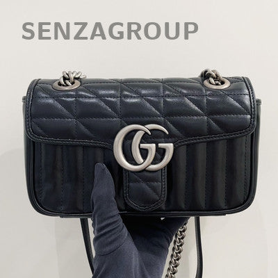 Gucci Marmont Small Black Silver GG Chain Shoulder Crossbody Bag