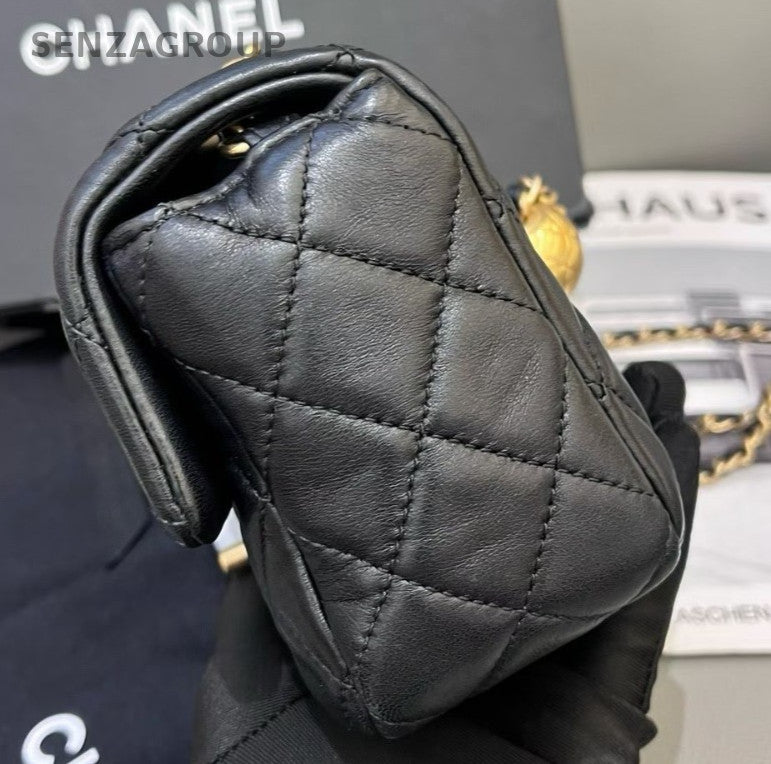 Chanel Classic Flap Mini Chain Black Gold Diamond Shoulder Bag Women Classic