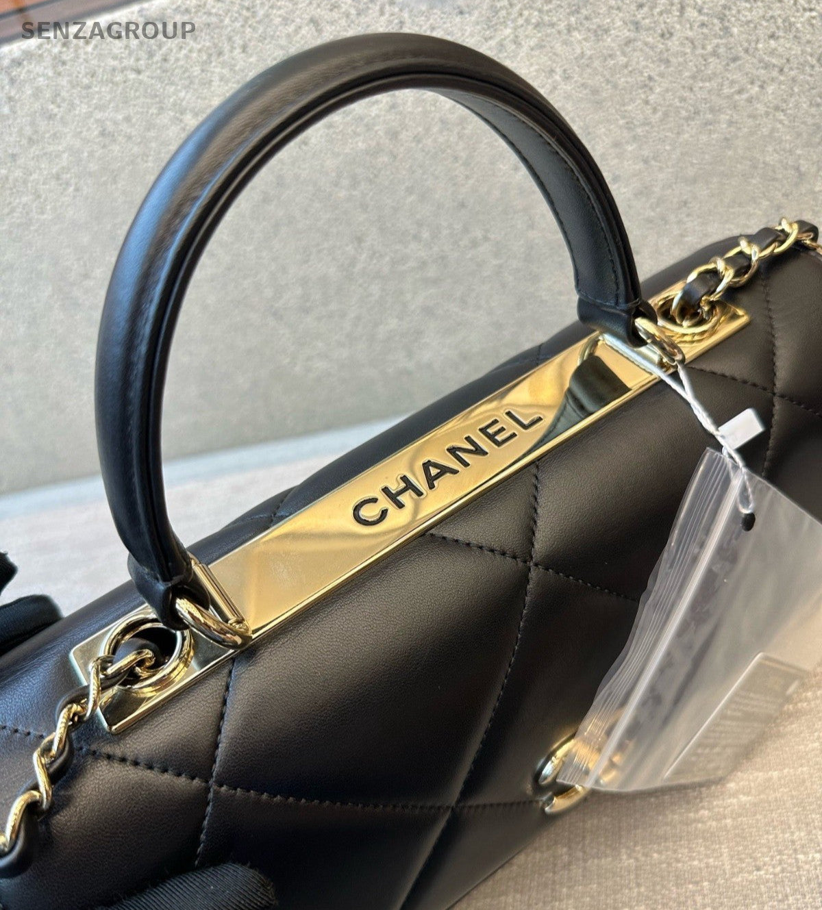 Chanel Trendy CC MM Top Handle Bag Chain Crossbody Black Gold Women Classic