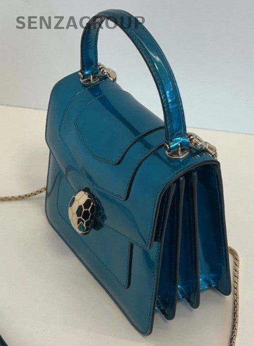 Bvlgari Serpenti Forever Accordion Top Handle Shoulder Crossbody Bag Blue Women