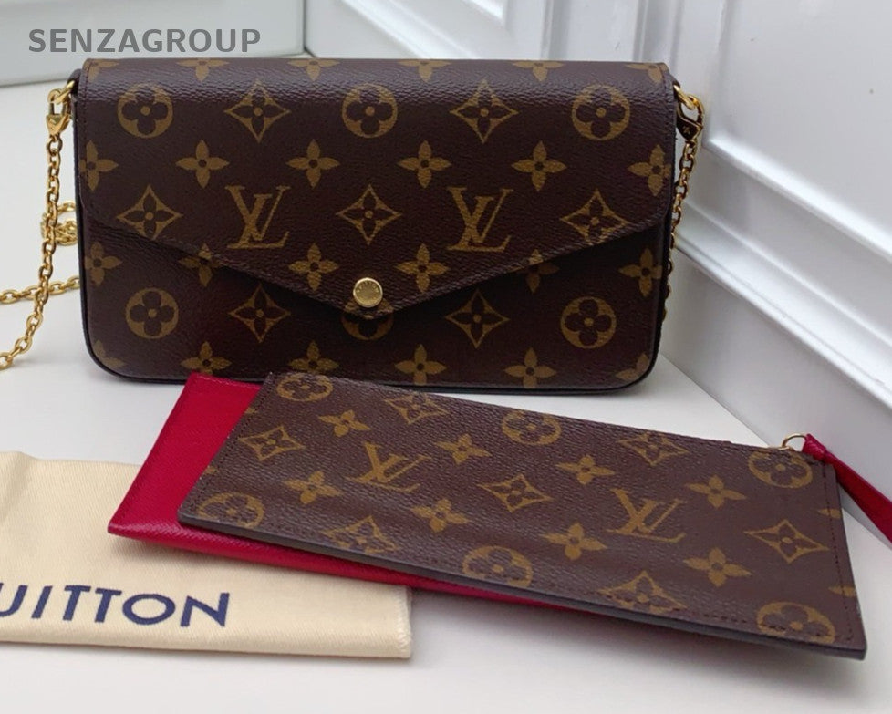 Louis Vuitton Monogram Chain Shoulder Bag Clutch Brown Gold Women Classic