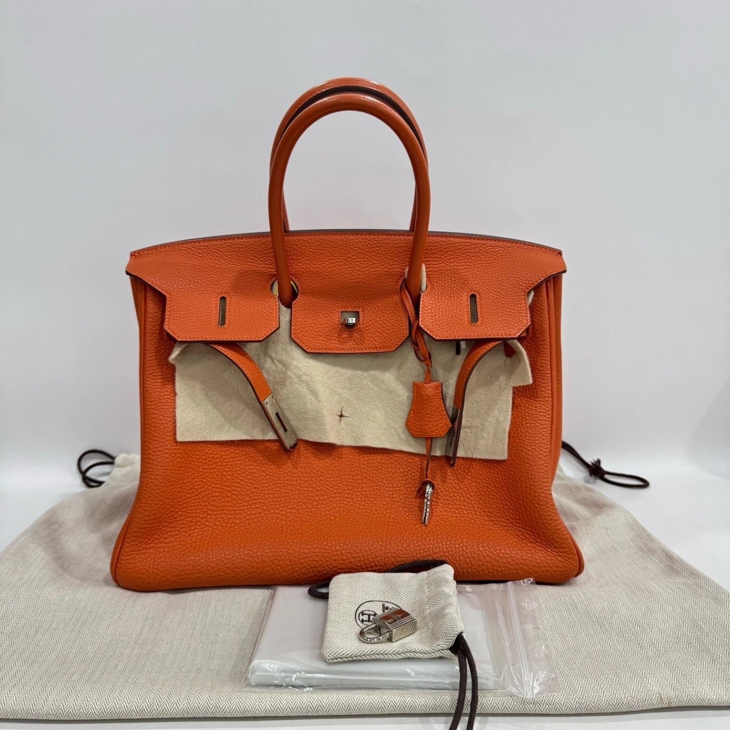 Hermes Birkin35 Orange Leather Handbag For Women