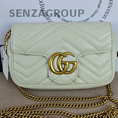 Gucci Marmont Mini Chain Shoulder Bag in White Gold - Fashion Women