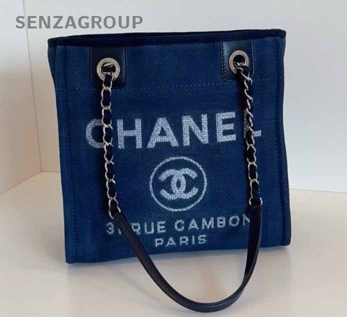 Chanel Beach Bag PM Chain Shoulder Bag Blue Silver Women Classic