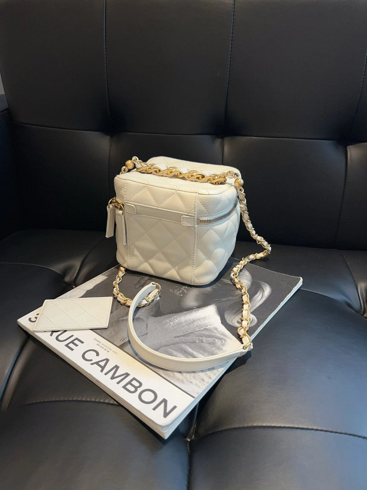 CHANEL White Top Handle Box Bag Crossbody For Women