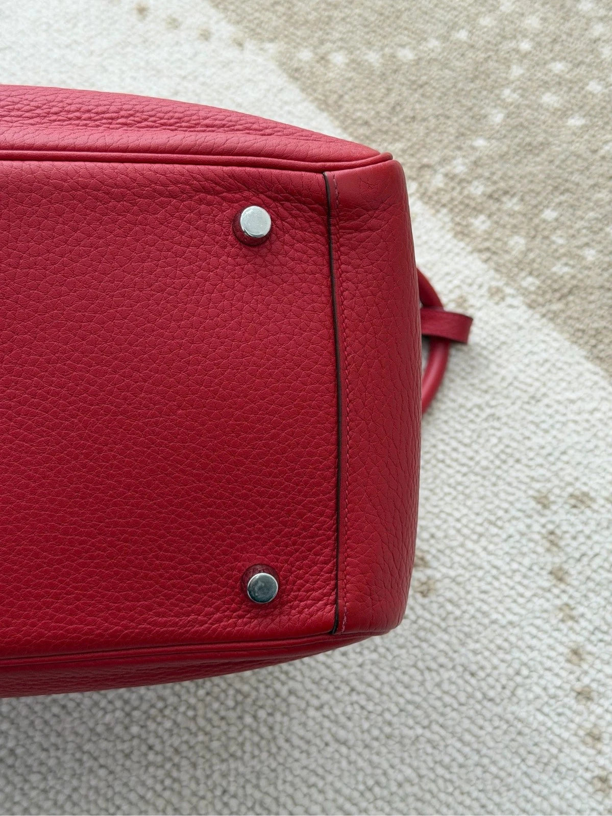 Hermes Lindy30 TC Leather Top Handle Shoulder Bag Red Silver Women Classic