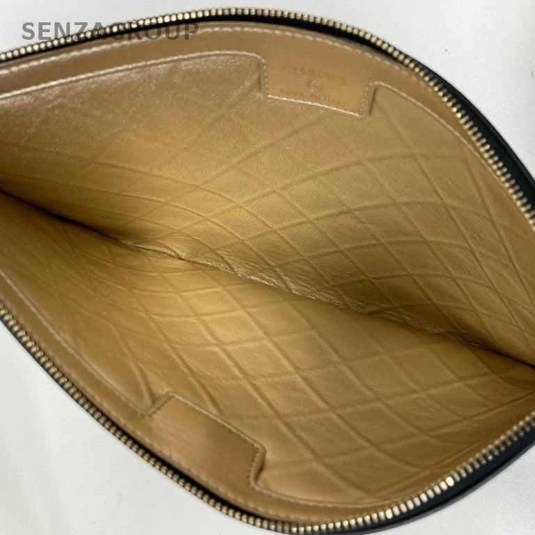 Chanel Diamond Clutch Black Gold Used Women Classic Designer