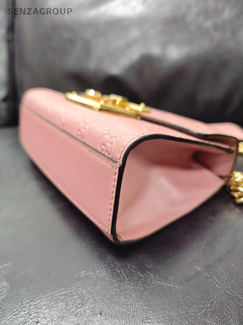 Gucci Guccissima Padlock Closure Shoulder Bag Small Pink Leather