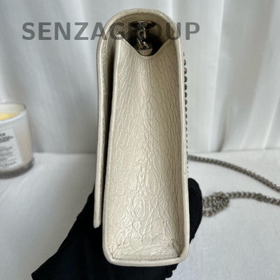 Saint Laurent Medium White Fringe Chain Shoulder Bag Silver Hardware