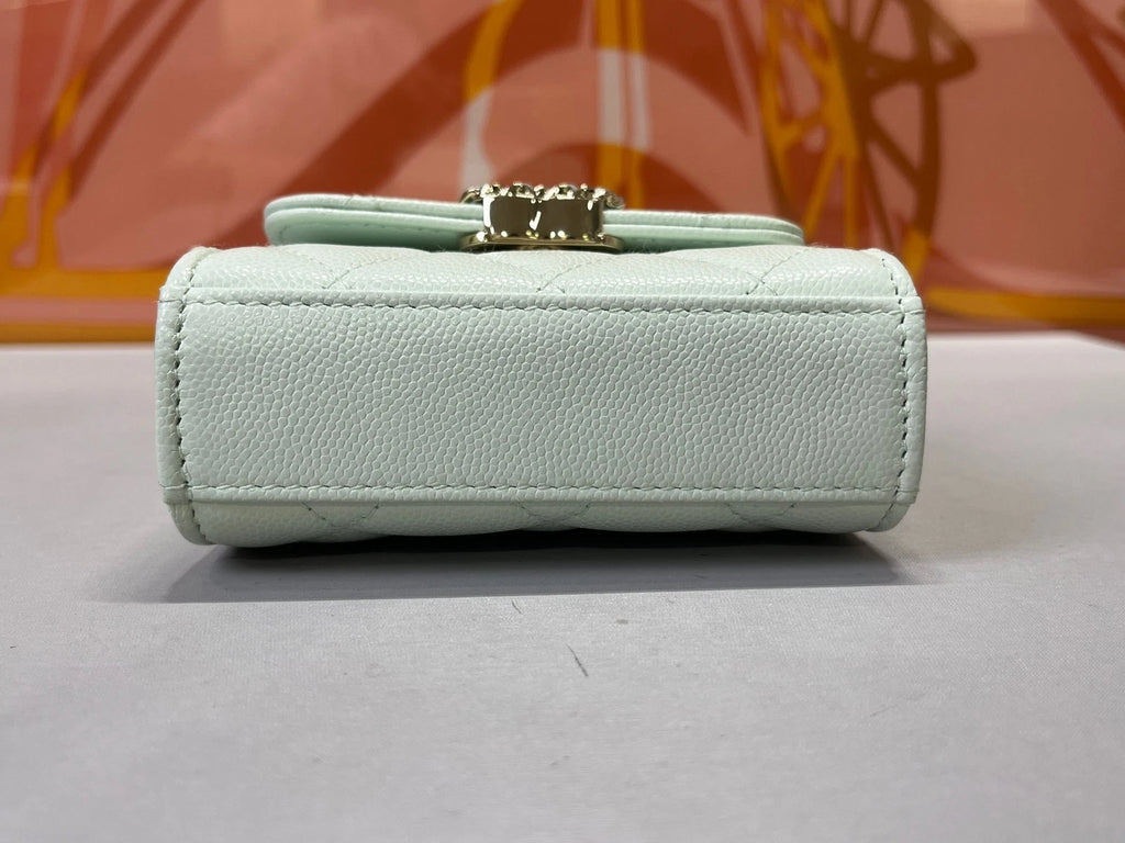 CHANEL Mint Green Calfskin Mini Square Box Bag For Women
