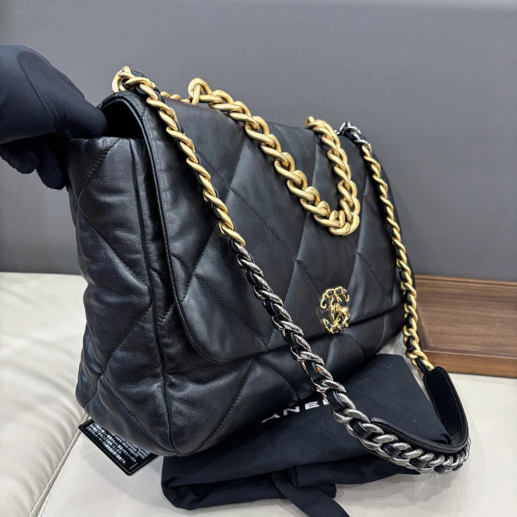 Chanel 19Bag GM Chain Shoulder Bag Crossbody Black Gold Women Classic Fashion