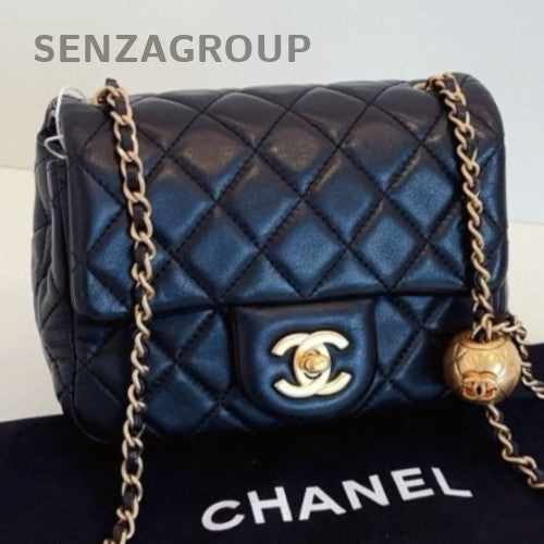 Chanel Classic Flap Chain Shoulder Bag Crossbody Black Gold Women Diamond