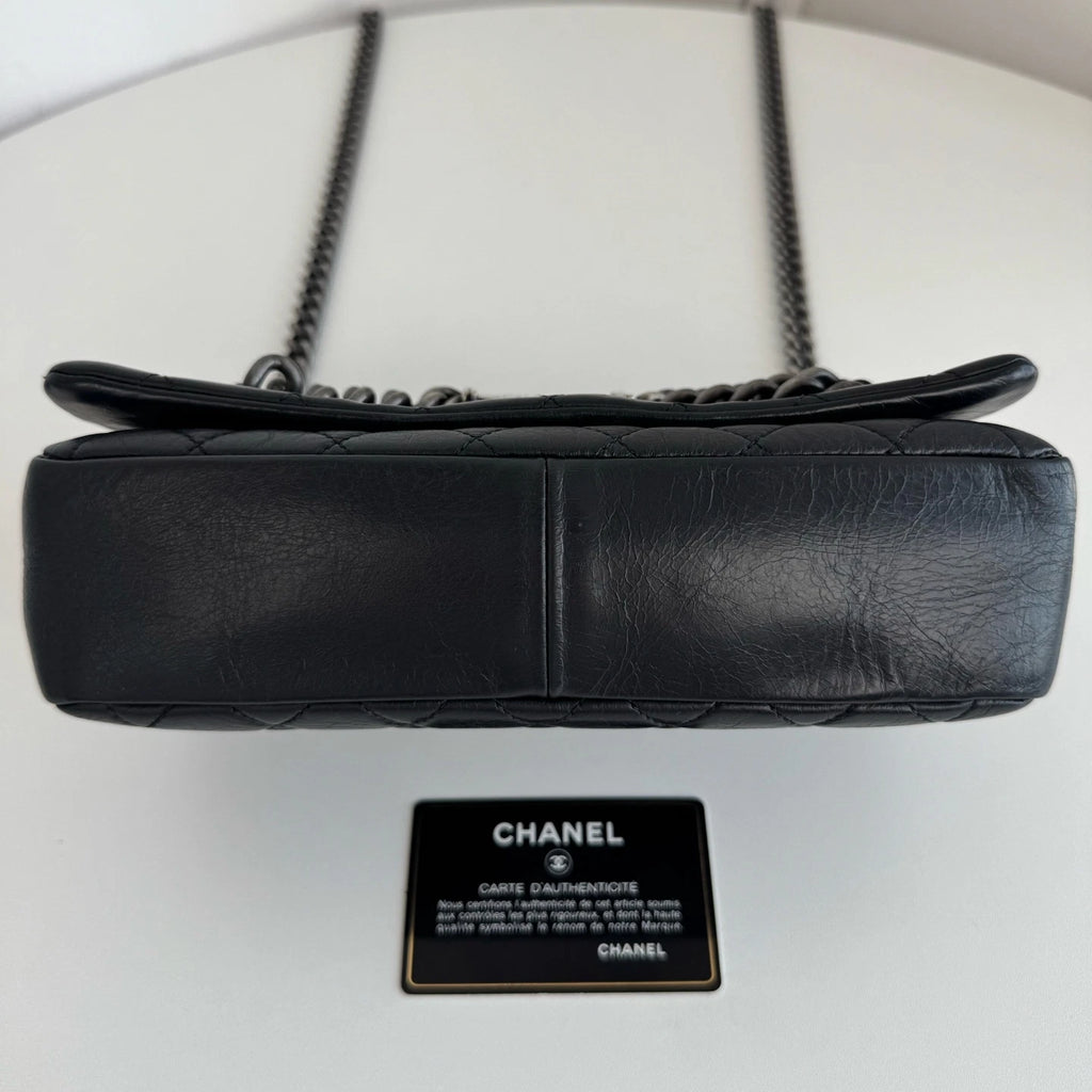 Chanel Classic Flap Cambon Chain Shoulder Bag Black Silver Women Diamond