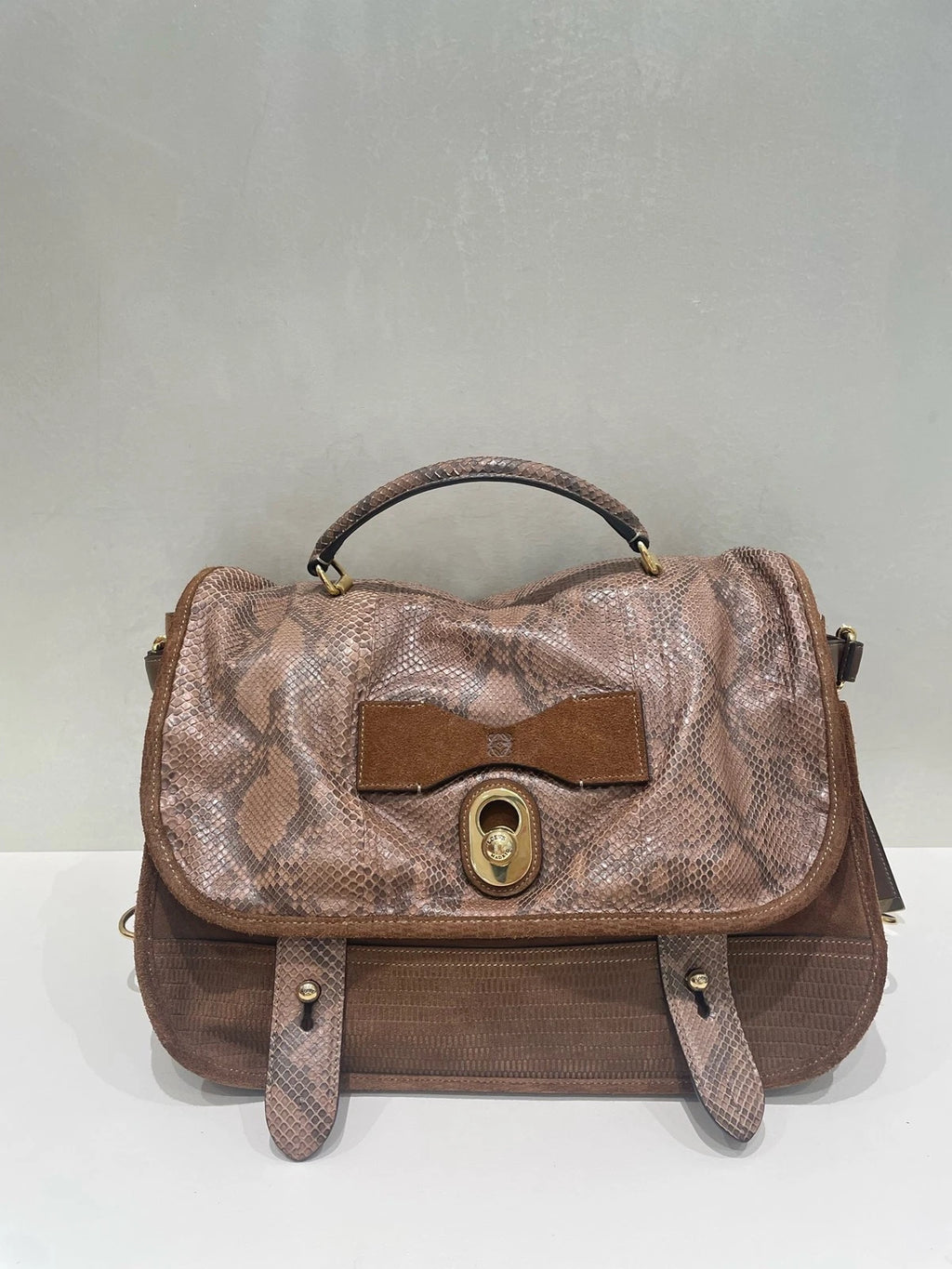Loewe Women's Python Print Suede Crossbody Handbag Runway