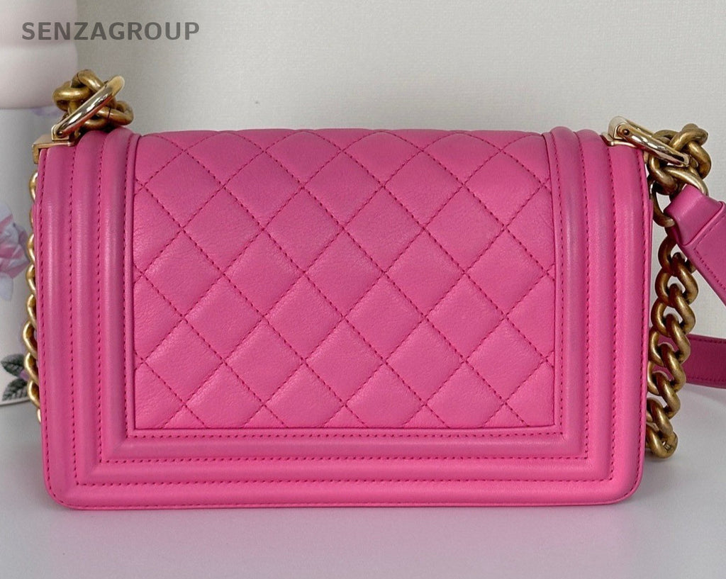 Chanel Leboy Chain Calfskin Shoulder Bag Pink Gold Diamond Women Classic