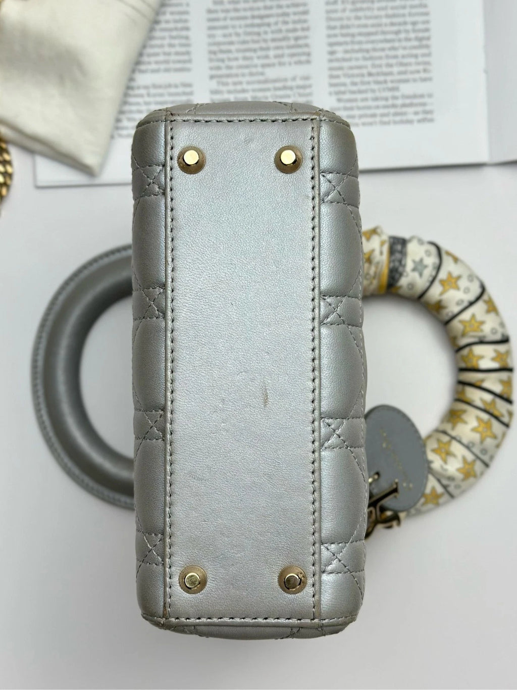 Christian Dior Lady Dior Cannage Gray Handbag Gold Chain Crossbody with Dust Bag