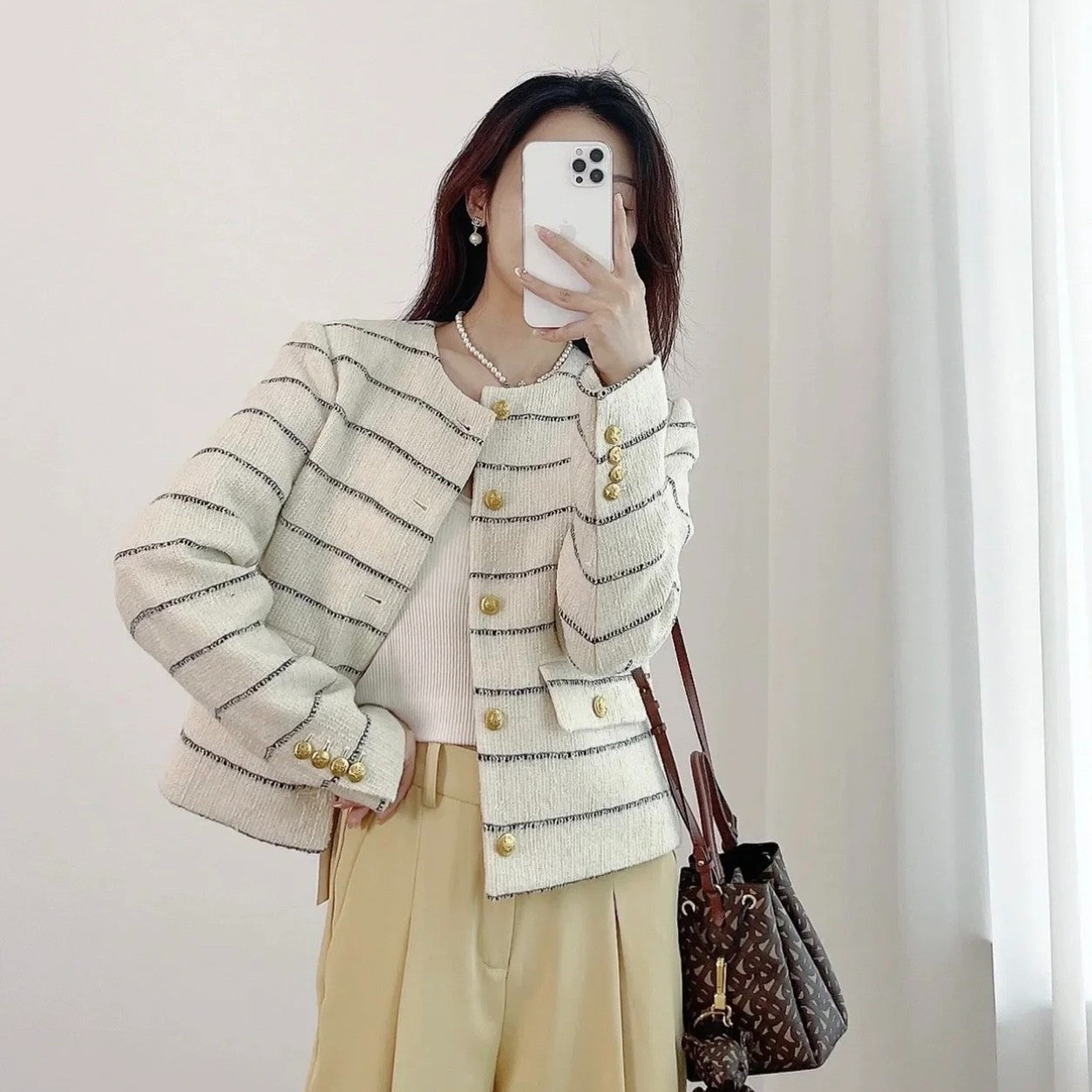 Burberry Top Handle Bucket Drawstring 2way Shoulder Handbag Monogram Women