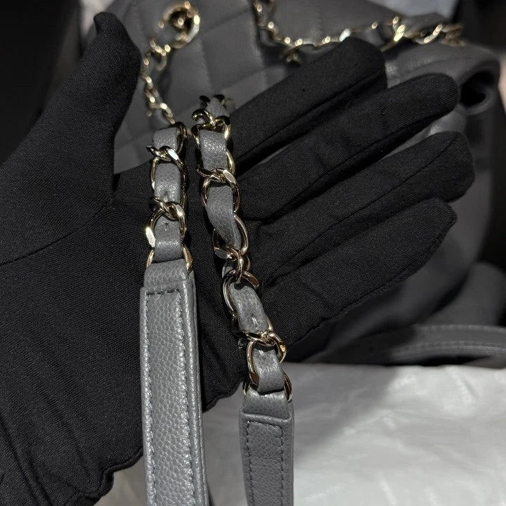 Chanel Duma GM Calfskin Backpack Chain Gray Gold Hardware Women D
