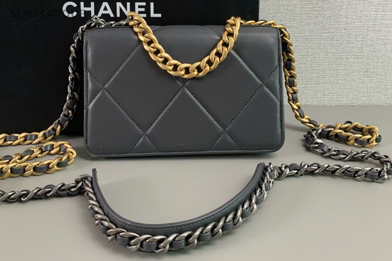 Chanel 19bag Woc Lambskin CC Chain Shoulder bag Dark Gray Gold Women Classic