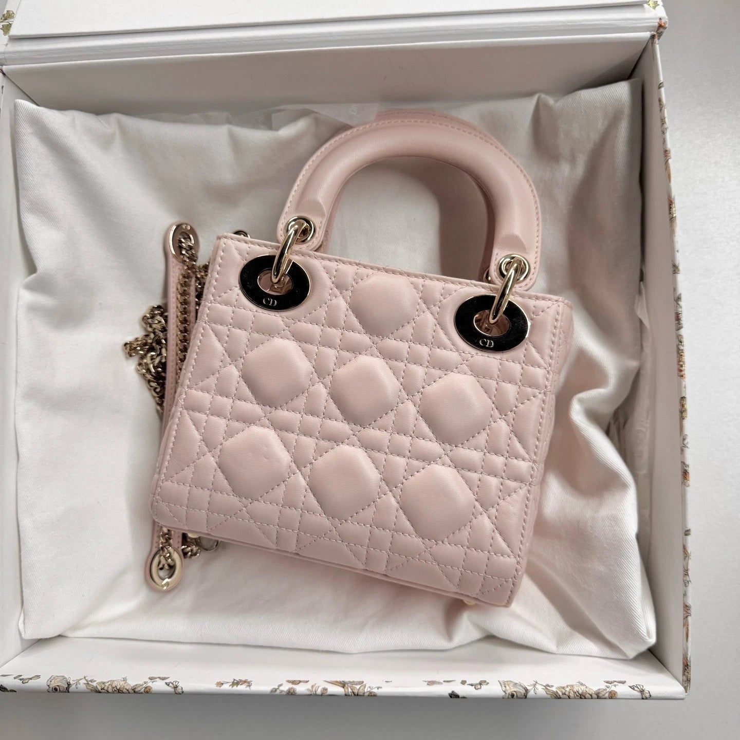 Dior Lady Dior Pink Top Handle Excellent