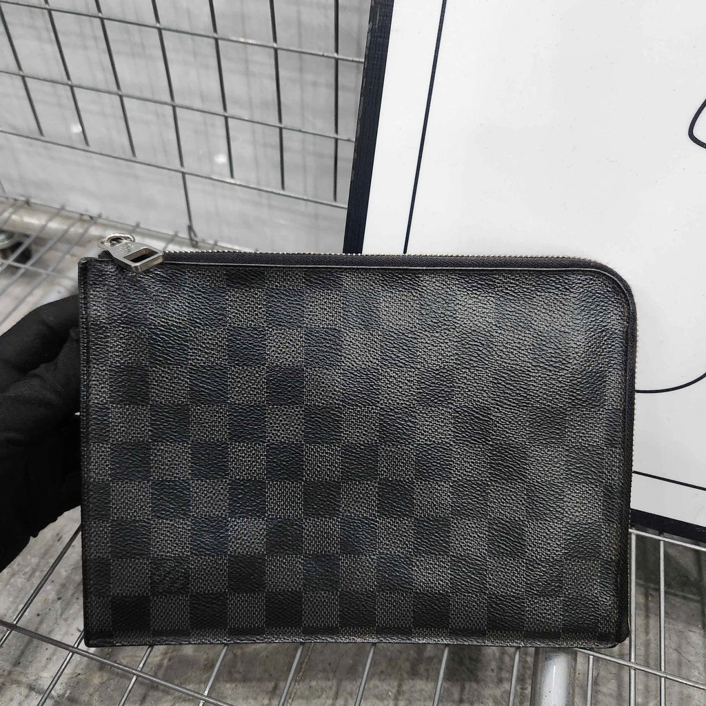 Louis Vuitton Black Damier Canvas Clutch For Unisex