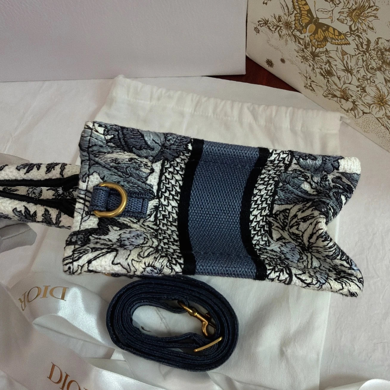 Dior Book Tote Blue Crossbody Tote Bag Excellent