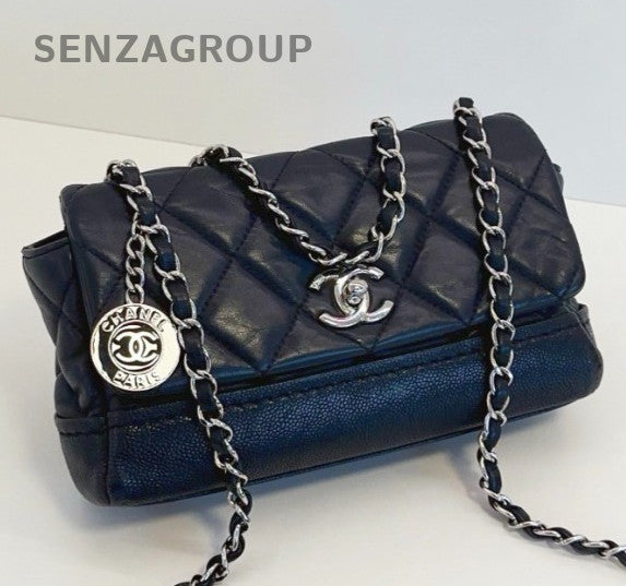 Chanel Classic Flap Mini Chain Shoulder Bag Black Silver Women Diamond Fashion