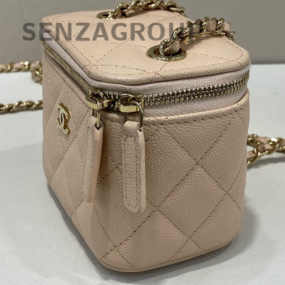 Chanel Mini Pink Quilted Gold Chain Crossbody Vanity Case Box Bag