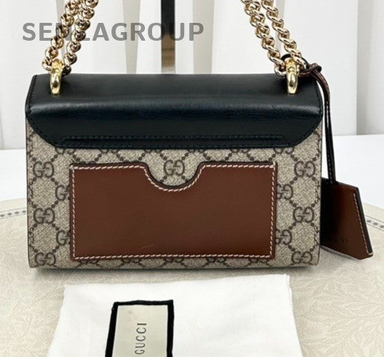 GUCCI Padlock GG Monogram Chain Strap Shoulder bag Crossbody Women Black