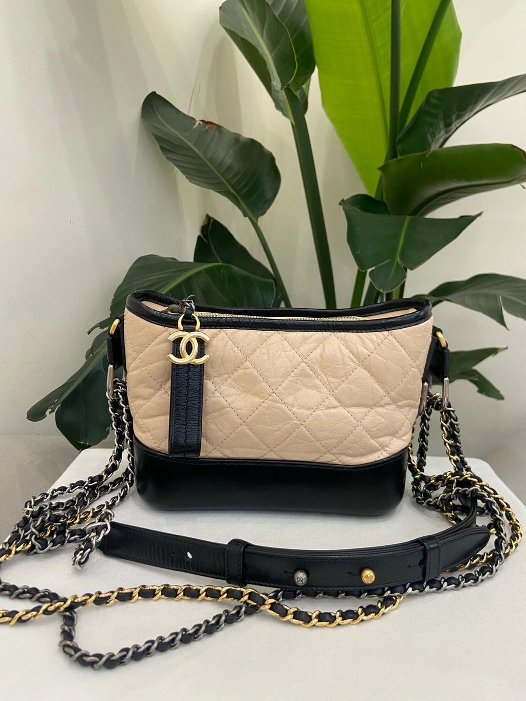 CHANEL Beige Black Small Crossbody Bag for Women