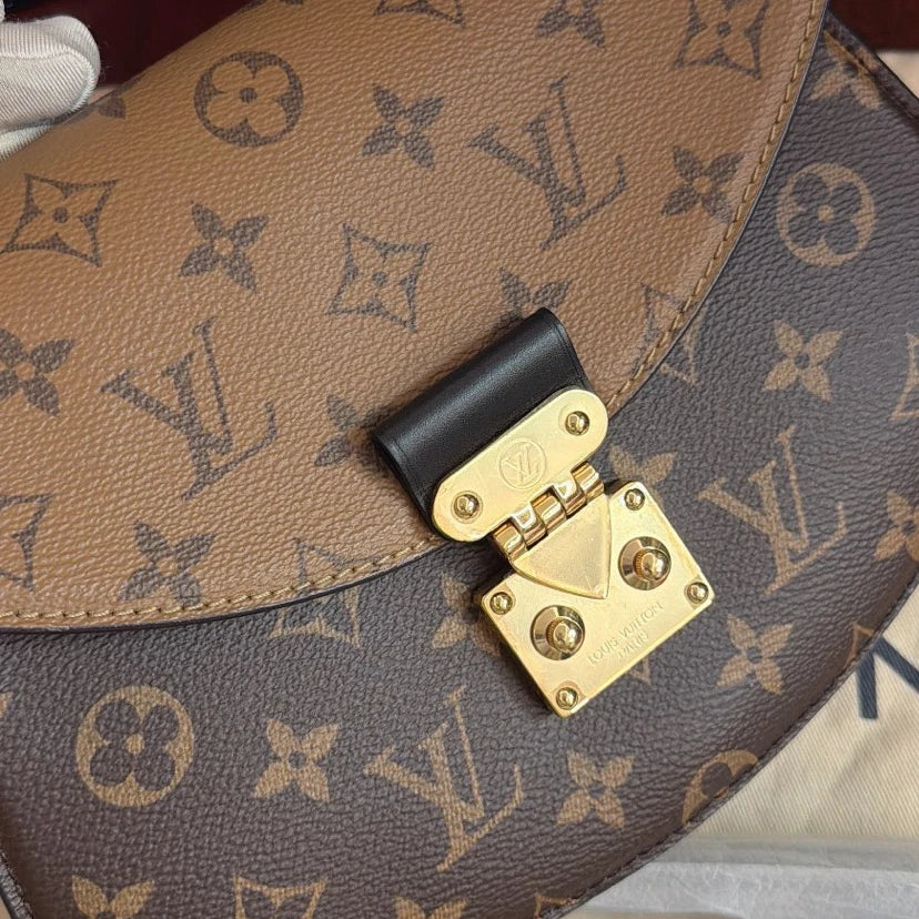Louis Vuitton Tillsit Monogram Top Handle Crossbody Brown Gold Women Classic