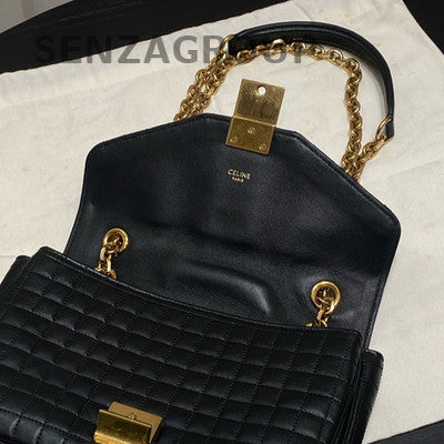 Celine Black Quilted C Bag with Gold Chain Strap - Women's Fashion