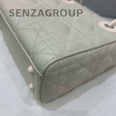 Dior Lady Dior Cannage Grey White Hardware Handbag Classic Women