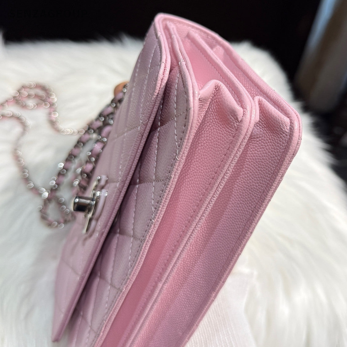 Chanel Pink Silver Quilted Calfskin Chain Crossbody Shoulder Bag