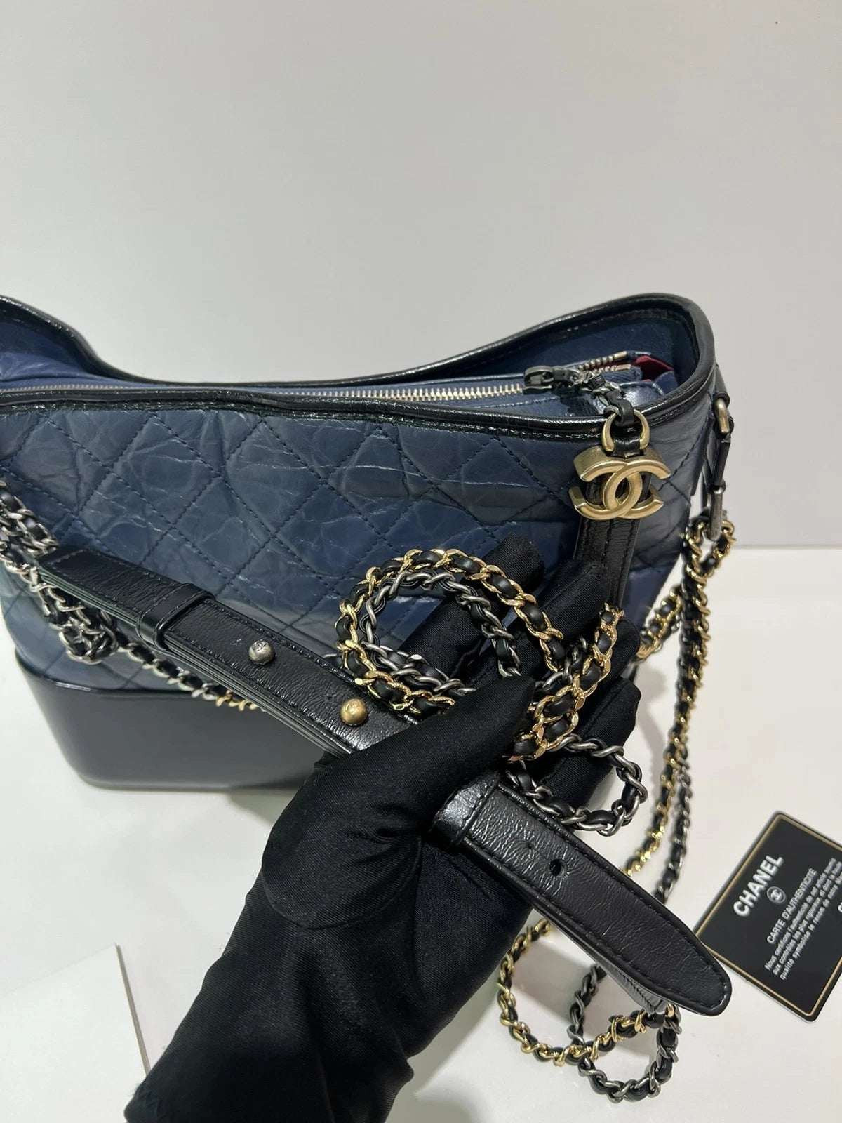 CHANEL Blue Black Medium Shoulder Bag For Women