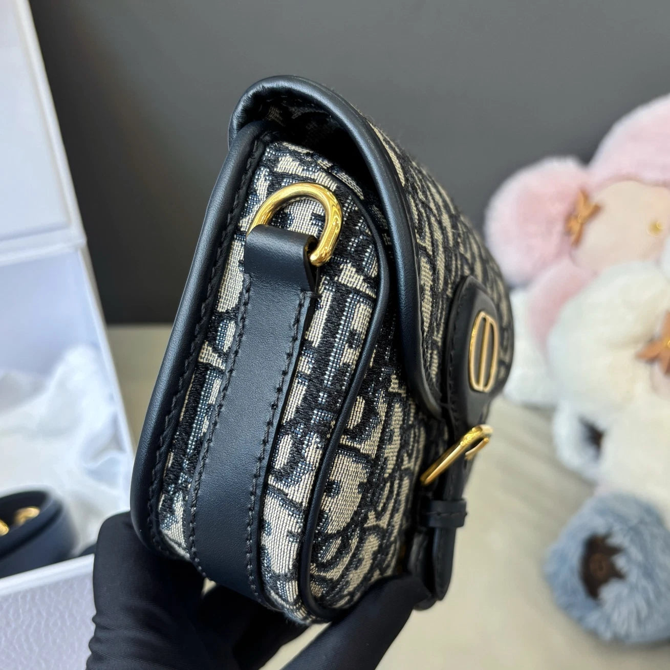Dior Saddle Canvas Gold Navy Shoulder Bag Crossbody Excellent