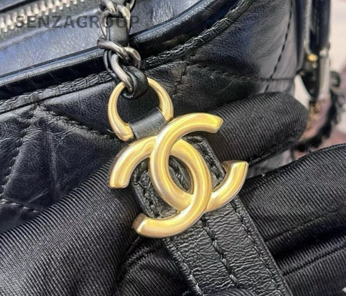 Chanel Gabrielle PM Chain Shoulder Bag Crossbody Black Gold Diamond Women