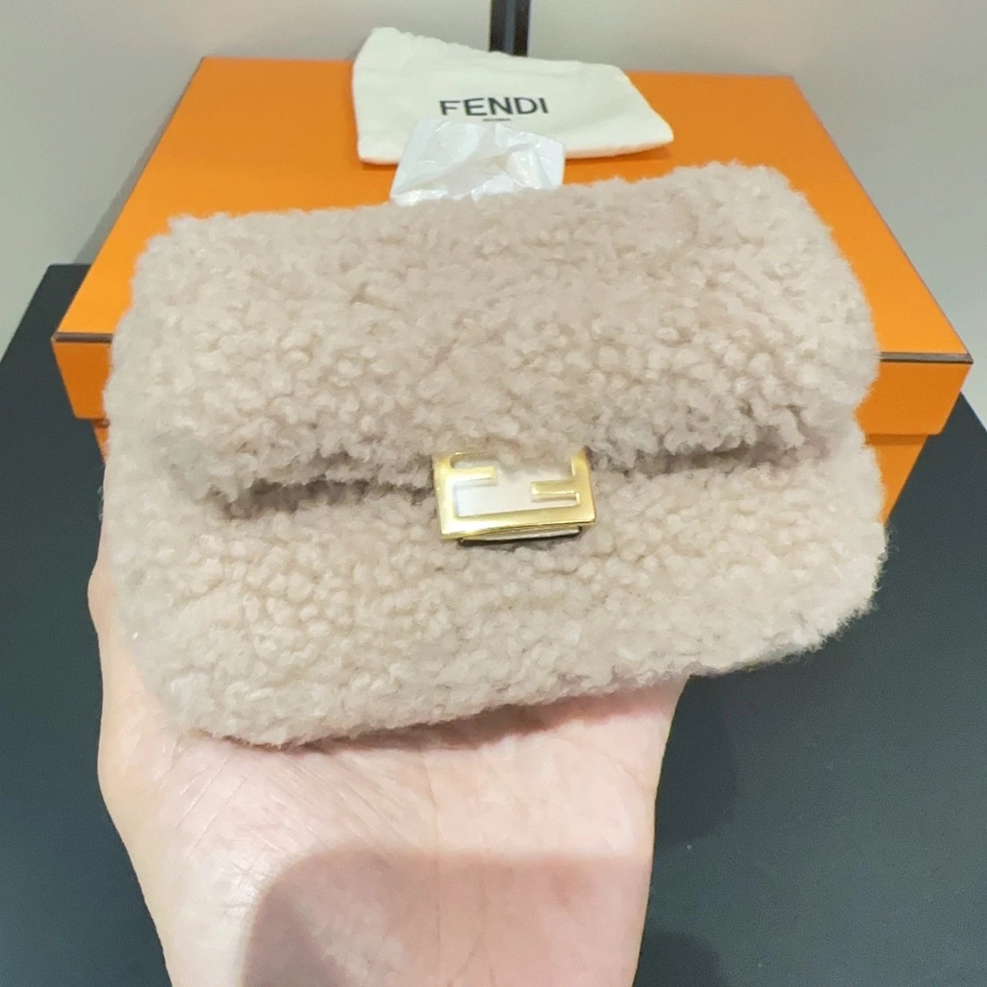 Fendi Baguette Nano Gold Logo Lambskin Shoulder Coin Purse Women