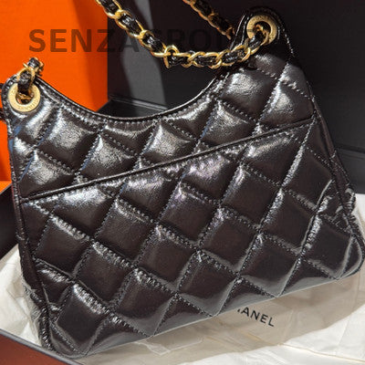 Chanel 23B Black Gold Small Shoulder Crossbody Bag Quilted Classic