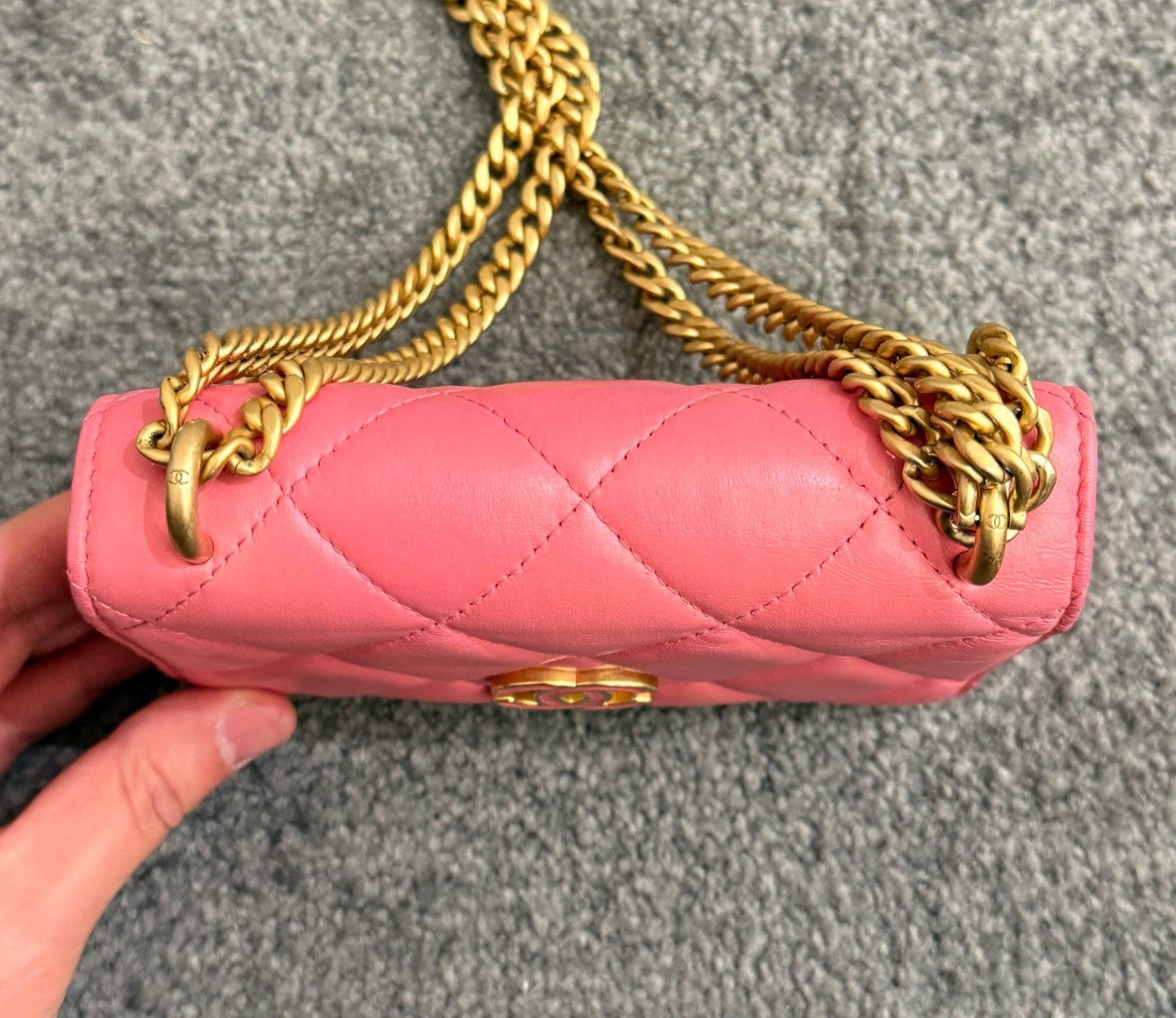 Chanel WOC Mini Chain Shoulder Bag Pink Gold Diamond Women Classic Fashion