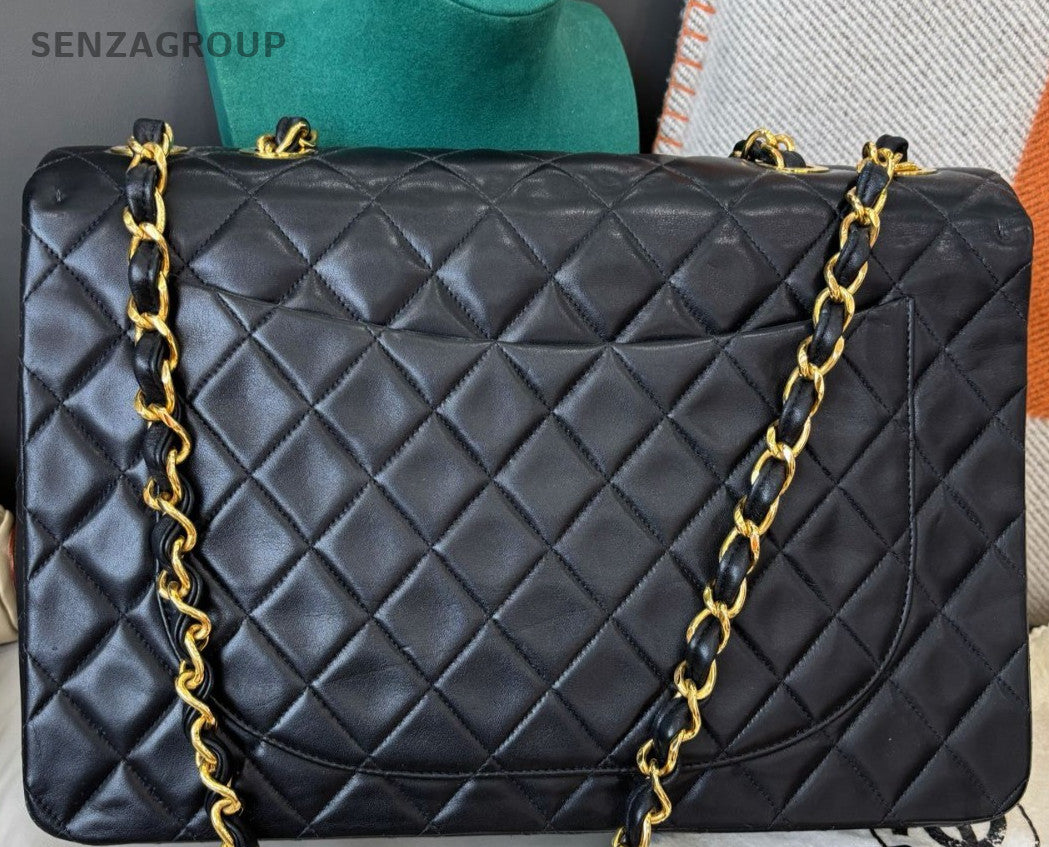 Chanel Classic Flap Vintage Chain Shoulder Bag Black Gold Women Diamond